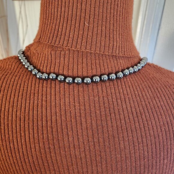 Vintage Hematite, Cloisonné Beaded Necklace with Jade Figurine 33” - Picture 6 of 7